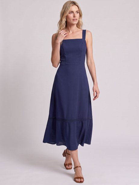 Vestido com Alça Midi em Viscose Marinho Samanta