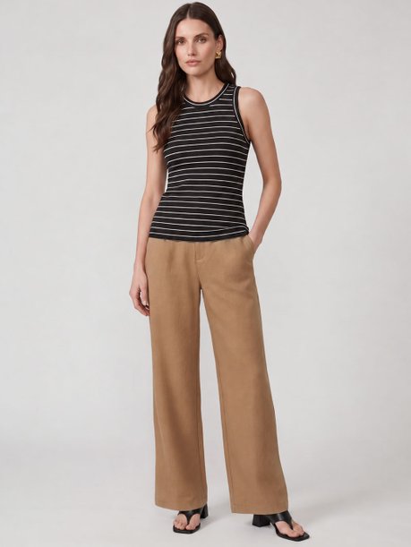 Calça Wide Leg em Linho Camel Amarilda