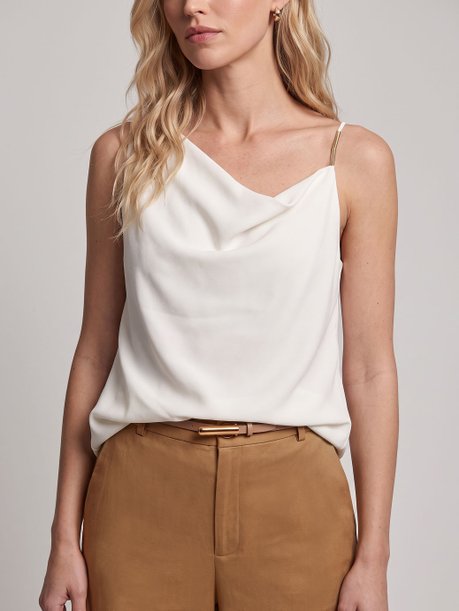 Regata em Viscose com Decote Degagê Off-White Carolaine