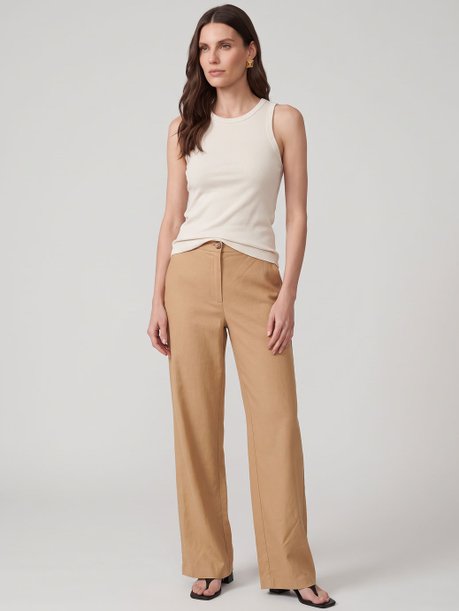 Calça Wide Leg de Linho Mocha Mousse Catalina