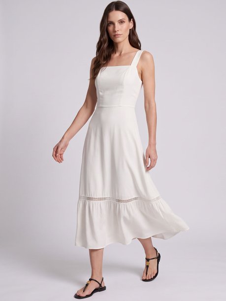 Vestido com Alça Midi em Viscose Off White Samanta